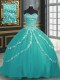 Free and Easy Turquoise Sleeveless Brush Train Beading and Appliques With Train Quinceanera Dresses