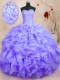 Colorful Sleeveless Organza Floor Length Lace Up Quinceanera Dresses in Lavender with Beading and Ruffles