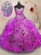 Glamorous Organza Sweetheart Sleeveless Zipper Beading and Appliques and Ruffles 15 Quinceanera Dress in Purple