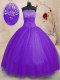 Purple Lace Up Strapless Beading Ball Gown Prom Dress Tulle Sleeveless