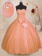 Fabulous Orange Tulle Lace Up 15 Quinceanera Dress Sleeveless Floor Length Beading and Bowknot