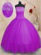 Custom Fit Purple Tulle Lace Up Sweet 16 Dresses Sleeveless Floor Length Beading