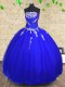Tulle Strapless Sleeveless Lace Up Appliques and Ruching Sweet 16 Dress in Royal Blue