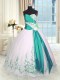 Pretty Floor Length Lace Up 15th Birthday Dress White for Military Ball and Sweet 16 and Quinceanera with Embroidery and Sashes ribbons