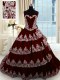 Wine Red Ball Gowns Beading and Appliques and Ruffled Layers Quinceanera Dresses Lace Up Taffeta Sleeveless With Train
