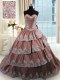 Sweet Brown Sweetheart Neckline Beading and Appliques and Ruffled Layers Quinceanera Dresses Sleeveless Lace Up