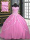Rose Pink Sleeveless With Train Beading and Appliques Lace Up 15 Quinceanera Dress