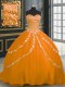 Colorful Orange Ball Gowns Beading and Appliques Sweet 16 Dresses Lace Up Tulle Sleeveless With Train