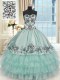 High End Sleeveless Floor Length Beading and Embroidery and Ruffled Layers Lace Up Sweet 16 Quinceanera Dress with Apple Green
