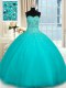 Nice Floor Length Lace Up 15th Birthday Dress Aqua Blue for Military Ball and Sweet 16 and Quinceanera with Beading