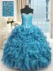 Baby Blue Sleeveless Organza Lace Up Quinceanera Dresses for Military Ball and Sweet 16 and Quinceanera
