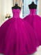 Modern Fuchsia Ball Gowns Sweetheart Sleeveless Tulle Floor Length Lace Up Appliques and Embroidery Sweet 16 Quinceanera Dress