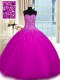 On Sale Beading Sweet 16 Quinceanera Dress Fuchsia Lace Up Sleeveless Floor Length