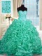 Exquisite Pick Ups With Train Ball Gowns Sleeveless Turquoise Quinceanera Gowns Lace Up