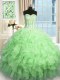 Apple Green Organza Lace Up Sweetheart Sleeveless Floor Length Quinceanera Dress Beading and Ruffles