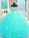 Luxurious Aqua Blue Lace Up Sweetheart Beading and Ruffles 15th Birthday Dress Tulle Sleeveless