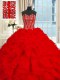 With Train Red Vestidos de Quinceanera Organza Brush Train Sleeveless Beading and Ruffles
