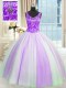 Suitable White And Purple V-neck Neckline Beading and Sequins Ball Gown Prom Dress Sleeveless Lace Up