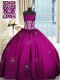 Floor Length Lace Up Sweet 16 Dress Fuchsia for Military Ball and Sweet 16 and Quinceanera with Beading and Appliques and Ruching