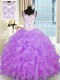 Custom Design Lilac Sweetheart Lace Up Beading and Appliques and Ruffles Quinceanera Gown Sleeveless