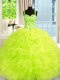 Latest Beading and Embroidery and Ruffles Quinceanera Gown Yellow Green Lace Up Sleeveless Floor Length