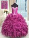 Customized Beading and Ruffles Quinceanera Dresses Rose Pink Lace Up Sleeveless Floor Length