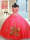 Coral Red Ball Gowns Tulle Sweetheart Sleeveless Beading and Appliques and Embroidery Floor Length Lace Up 15th Birthday Dress