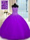 Wonderful Purple Sleeveless Tulle Lace Up Quinceanera Dress for Military Ball and Sweet 16 and Quinceanera
