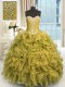 High Class Brown Ball Gowns Beading and Ruffles Quinceanera Dresses Lace Up Organza Sleeveless Floor Length