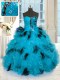 Sleeveless Tulle Floor Length Lace Up 15 Quinceanera Dress in Blue And Black with Beading and Ruffles