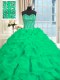High Quality Beading and Ruffles Quinceanera Dress Turquoise Lace Up Sleeveless With Brush Train