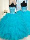 Sweetheart Sleeveless Lace Up Vestidos de Quinceanera Aqua Blue Organza