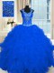 Floor Length Lace Up Sweet 16 Dresses Royal Blue for Military Ball and Sweet 16 and Quinceanera with Beading and Ruffles