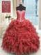 Rust Red Organza Lace Up Sweetheart Sleeveless Floor Length Vestidos de Quinceanera Beading and Ruffles
