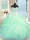 Floor Length Lace Up Quince Ball Gowns Apple Green for Military Ball and Sweet 16 and Quinceanera with Beading and Ruffles