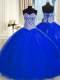Tulle Sleeveless Floor Length Quinceanera Gowns and Beading and Sequins