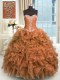 Exceptional Brown Sweetheart Neckline Beading and Ruffles Quinceanera Dress Sleeveless Lace Up