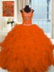 Beauteous Orange Red Ball Gowns Beading and Ruffles Quinceanera Dress Lace Up Organza Cap Sleeves Floor Length