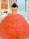 Glorious Orange Red Ball Gowns Organza Straps Sleeveless Embroidery and Ruffles Floor Length Lace Up Sweet 16 Dresses