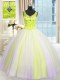 Multi-color Tulle Lace Up 15th Birthday Dress Sleeveless Floor Length Beading and Sequins