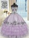Floor Length Lace Up Quinceanera Dress Lavender for Military Ball and Sweet 16 and Quinceanera with Beading and Embroidery and Ruffled Layers