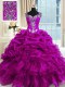 Fuchsia Straps Lace Up Beading and Ruffles and Pick Ups Quinceanera Gowns Sleeveless