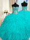 Baby Blue Lace Up 15th Birthday Dress Beading and Ruffles Sleeveless Floor Length