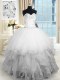 Floor Length Lace Up Vestidos de Quinceanera White for Military Ball and Sweet 16 and Quinceanera with Beading and Ruffles