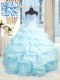 Sumptuous Baby Blue Ball Gown Prom Dress Military Ball and Sweet 16 and Quinceanera and For with Beading and Ruffles Sweetheart Sleeveless Lace Up