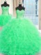 Exquisite Three Piece Apple Green Ball Gowns Strapless Sleeveless Tulle Floor Length Lace Up Beading and Ruffles 15th Birthday Dress