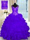 Elegant Purple Lace Up Sweet 16 Dress Beading and Embroidery and Ruffles and Pick Ups Sleeveless Brush Train