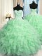 Apple Green Sleeveless Floor Length Beading and Ruffles Lace Up Sweet 16 Dresses