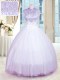 Glittering Sleeveless Tulle Floor Length Zipper Quinceanera Gowns in Lavender with Beading