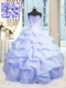 Light Blue Ball Gowns Beading and Ruffles Sweet 16 Dresses Lace Up Organza Sleeveless Floor Length